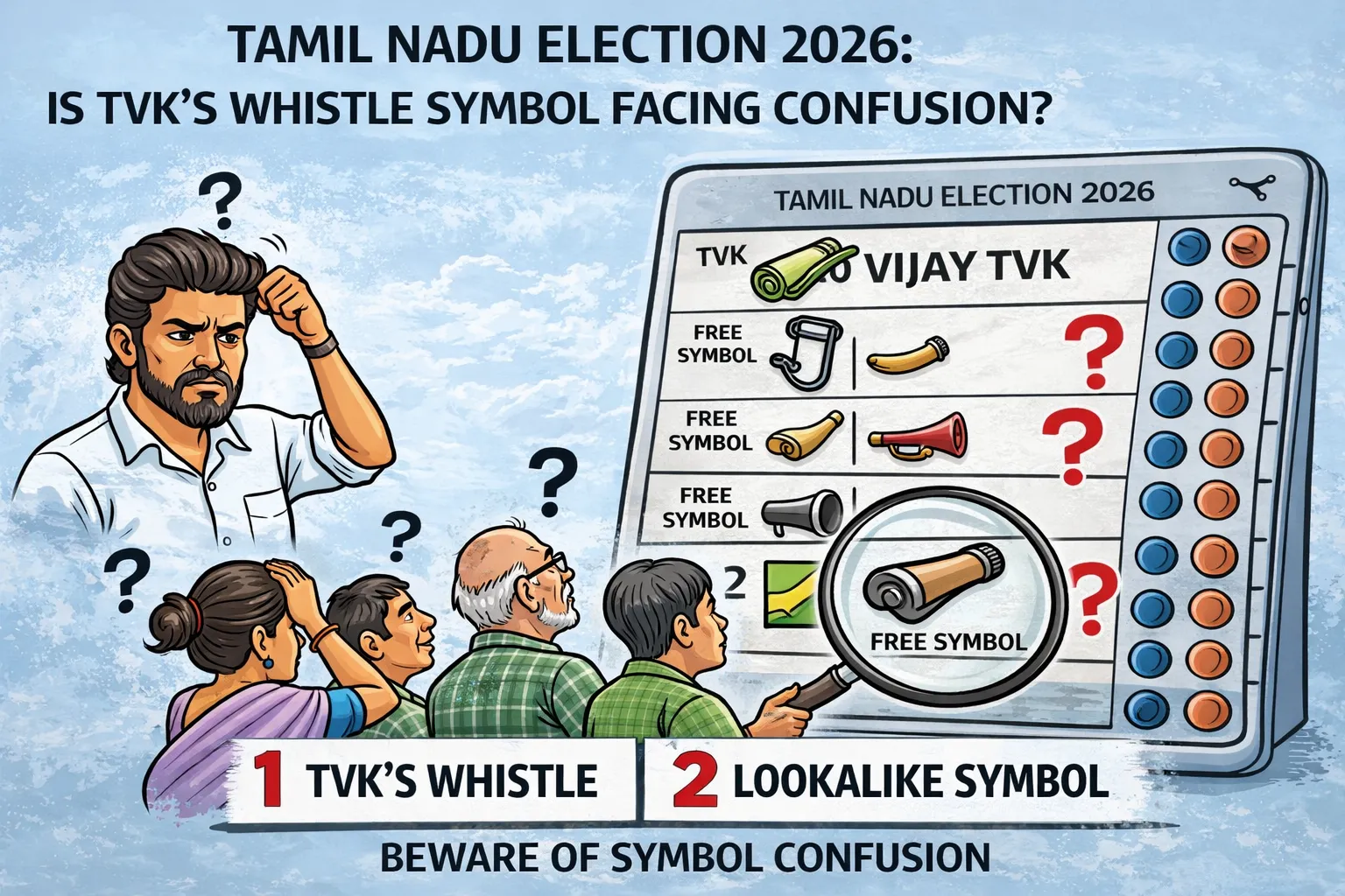 TVK whistle symbol confusion Tamil Nadu Election 2026